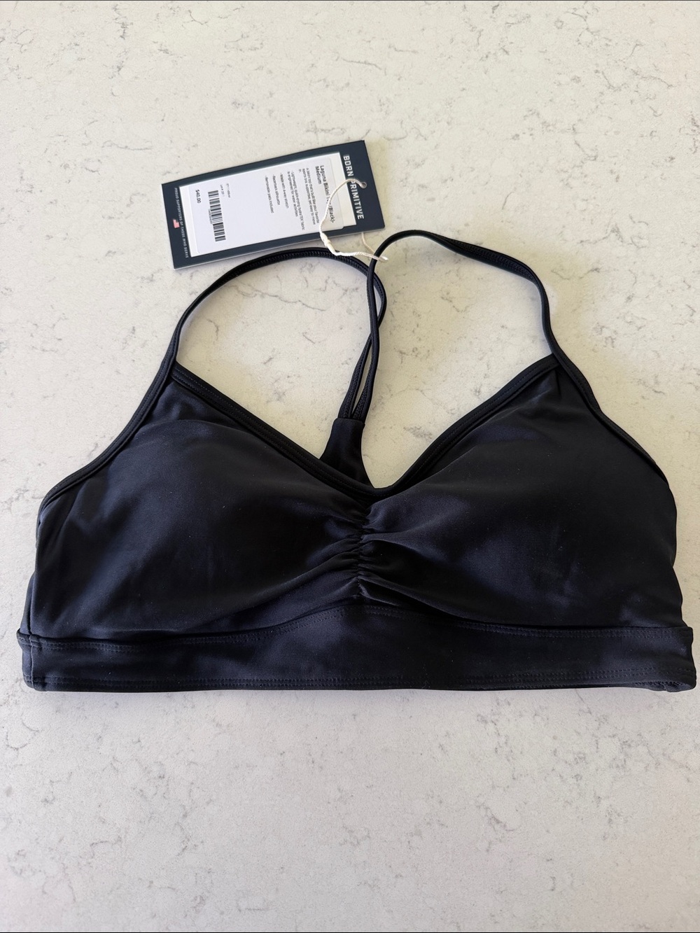 Born Primitive Black Ruched Racerback Swim Sports Bra